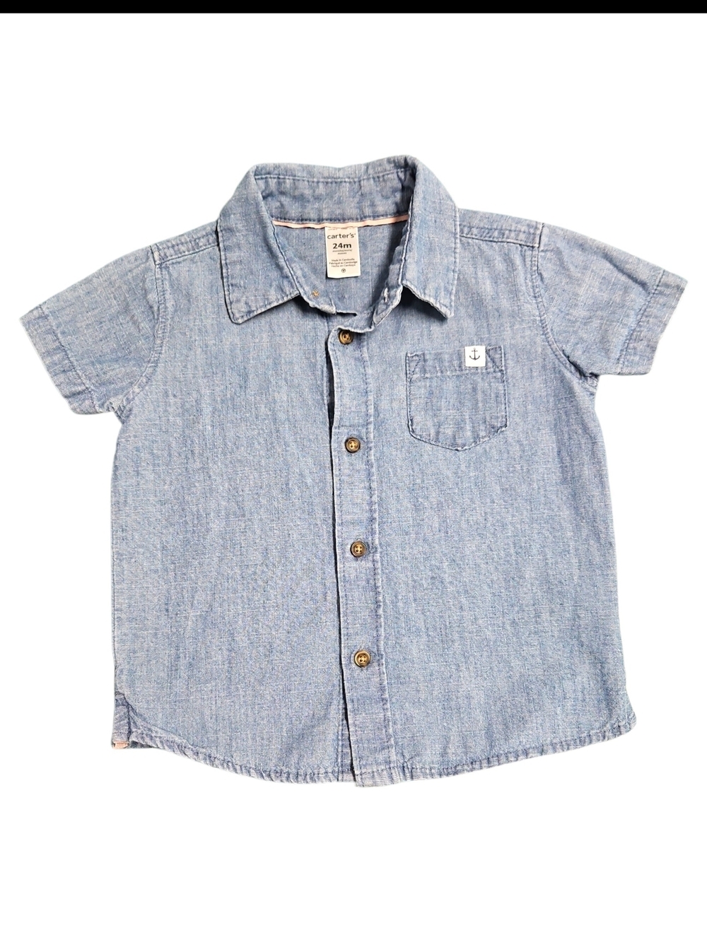 Carter's Girls Chambray Denim Short Sleeve Button-Up Shirt with Anchor 24 Months